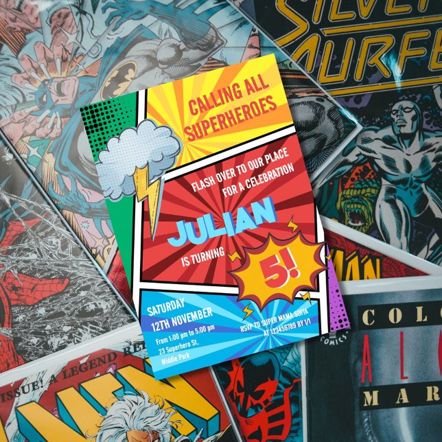 Invitation Boys Superhero Turin 5e BD Anniversaire (Créateur téléchargé)