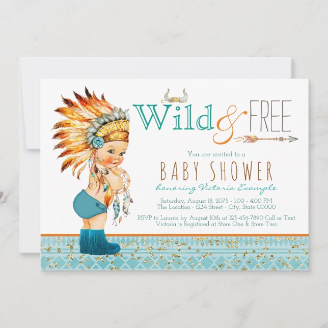 Invitation Boys Tribal Boho Wild and Free Baby shower (Devant)
