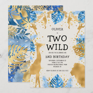 Invitation Boys Two Wild 2nd Birthday Blue Ecru Safari