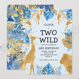 Invitation Boys Two Wild 2nd Birthday Blue Safari