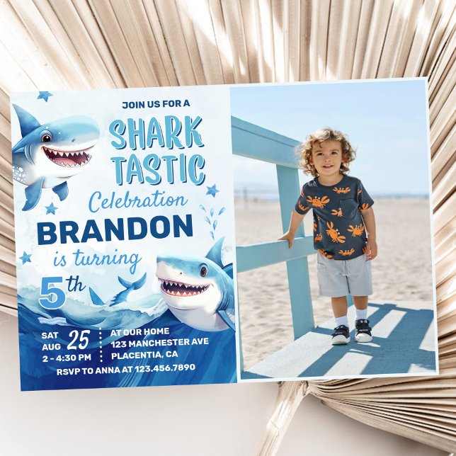 Invitation Boys Under the Sea Ocean Shark 5th Birthday Photo (Créateur téléchargé)