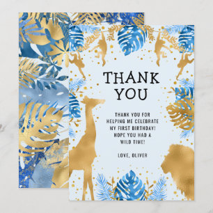 Invitation Boys Wild One 1er anniversaire bleu Safari Merci
