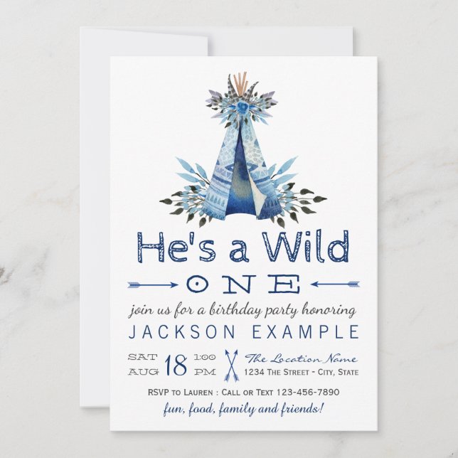 Invitation Boys Wild One Anniversaire Fête Premier Anniversai (Devant)