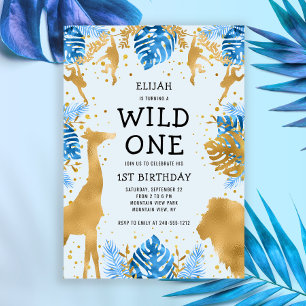 Invitation Boys Wild One Blue Safari 1ère fête d'anniversaire