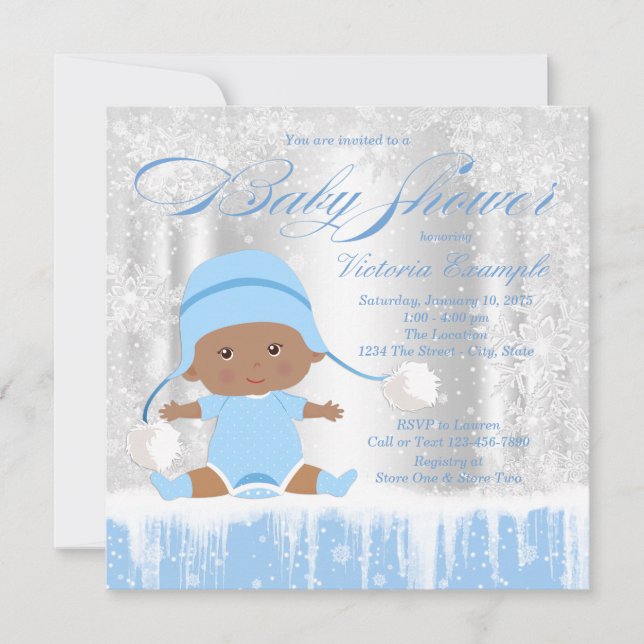 Invitation Boys Winter Wonderland Baby shower de neige Invita (Devant)