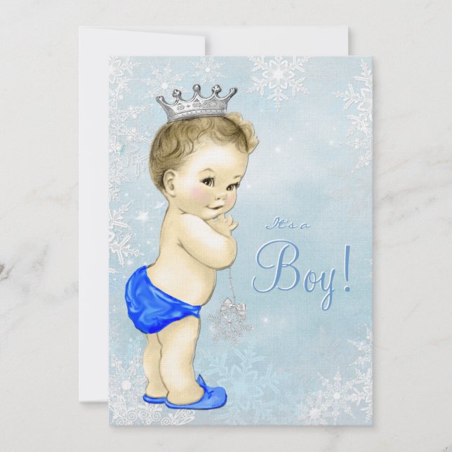 Invitation Boys Winter Wonderland Blue Snowflake Baby shower (Devant)