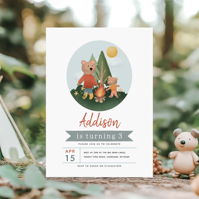 Invitation Boys Woodland Forest Camper Teddy Bear Birthday (Créateur téléchargé)