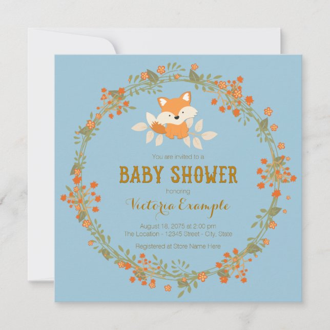 Invitation Boys Woodland Fox Baby shower (Devant)
