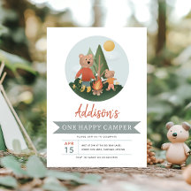 Boys WoodlandOne Happy Camper Bear 1st Birthday