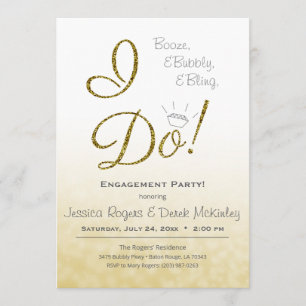 Invitation Boze, Bubbly & Bling, I DO Gold Engagement Party