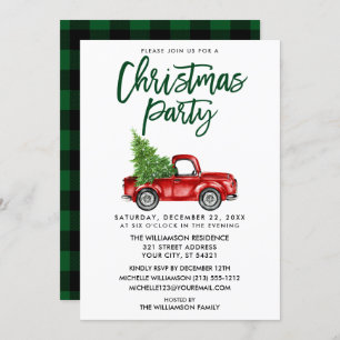 Invitation Bracelet Script Vert Plaid Truck Noël fête