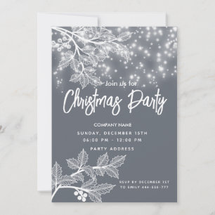 Invitation Braches de Noël bleu poussiéreux Noël d'entreprise