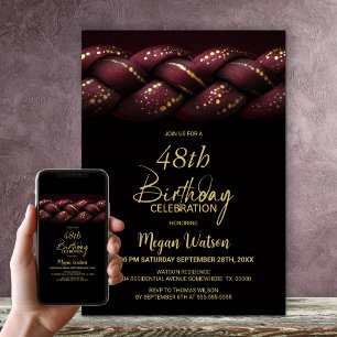 Invitation Braid Or Bourgogne n'importe quel âge fête d'anniv