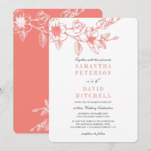 Invitation Branche Chic Floral Magnolia   Corail   MARIAGE
