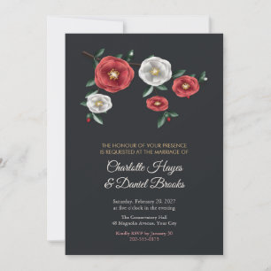 Invitation Branche de Camélia Charbon de Mariage Rouge et Bla