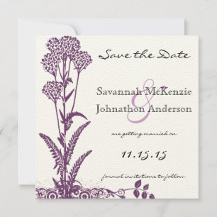 Invitation Branche de fleurs sauvages violettes pour mariage 