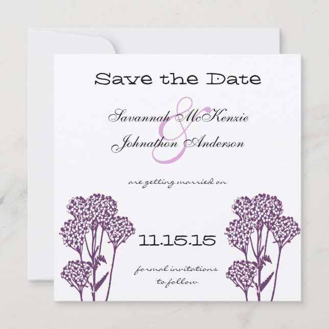 Invitation Branche de fleurs sauvages violettes pour mariage, (Devant)