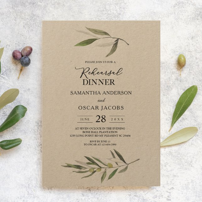 Invitation Branche de Kraft aquarelle vert olive (Créateur téléchargé)