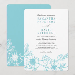 Invitation Branche de Magnolia florale   bleu pâle   MARIAGE