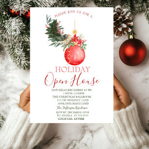 Invitation Branche de pin Boule de Noël Maison ouverte 