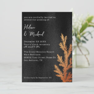 Invitation Branche de pin pour mariage hivernal noir et cuivr
