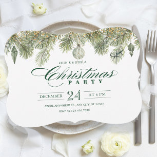 Invitation Branche de pin vert avec ornements de fête de Noël