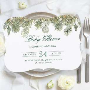Invitation Branche de pin vert pour baby shower