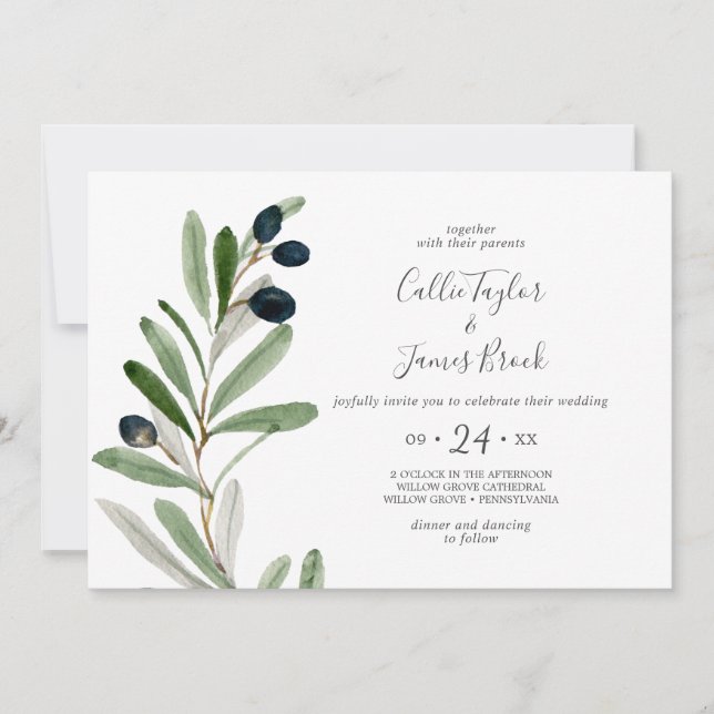 Invitation Branche d'olive moderne Mariage horizontal (Devant)