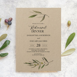 Invitation Branche d'olive verte aquarelle Kraft 