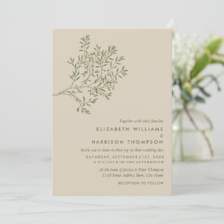 Invitation Branche d'olivier, Mariage rustique et minimaliste