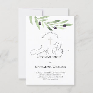 Invitation branche d'olivier rustique Catholique Première Com