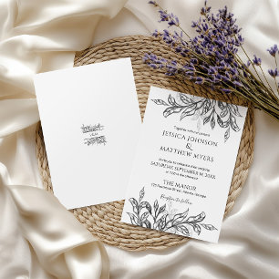 Invitation Branche et Feuilles noirs et blancs avec Mariage M