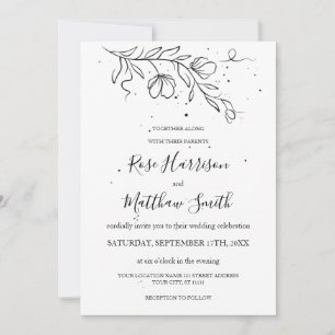 Invitation Branche fleurie stylisée et gouttes d'encre