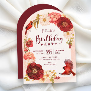 Invitation branche florale élégante oiseau anniversaire