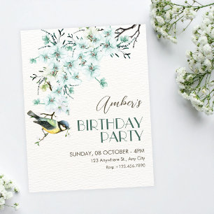 Invitation branche florale oiseau printemps anniversaire