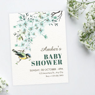 Invitation Branche florale oiseau printemps baby shower