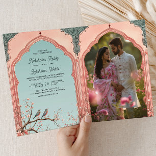 Invitation Branche florale Romantique Oiseaux Mariage indien