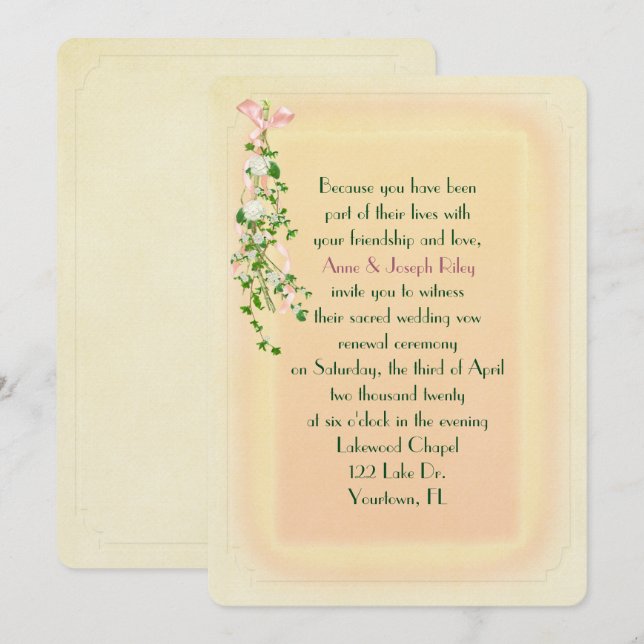 Invitation Branche florale sur Mariage jaune doux Renouvellem (Devant / Derrière)