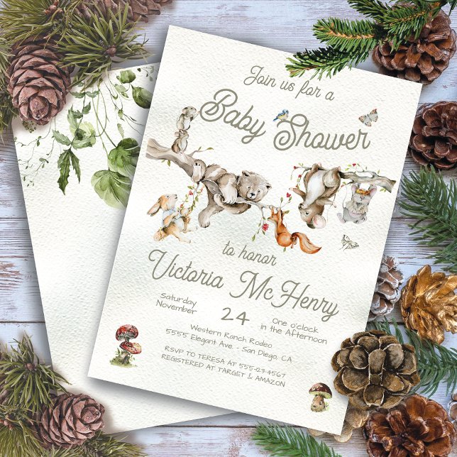 Invitation Branche forestière des bois Animaux Baby shower Bo (Créateur téléchargé)
