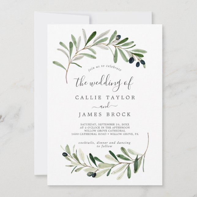Invitation Branche Olive Moderne Le Mariage De (Devant)