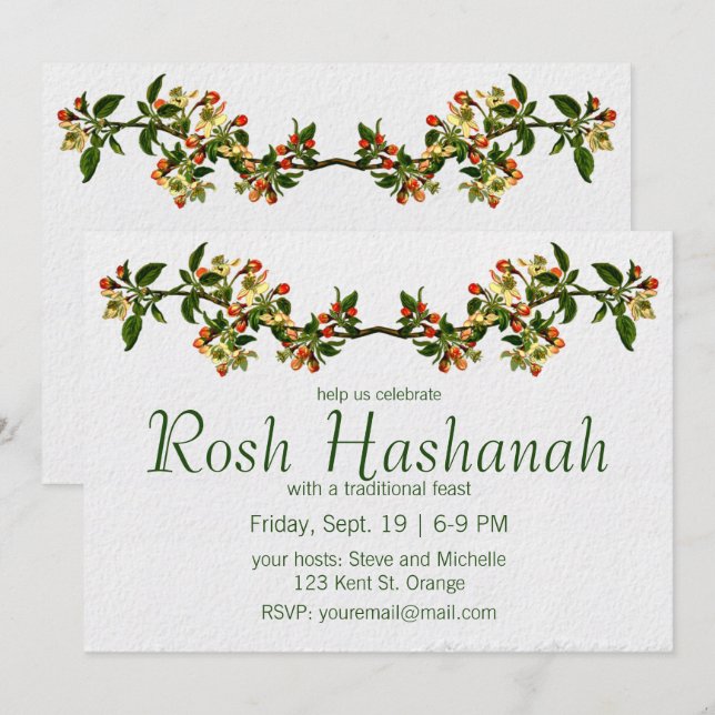 Invitation Branche vintage Apple avec fleurs (Devant / Derrière)