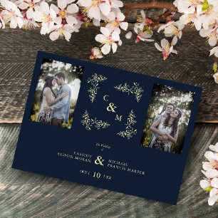 Invitation Branches 2 Photos Marine Chic Mariage de collage t