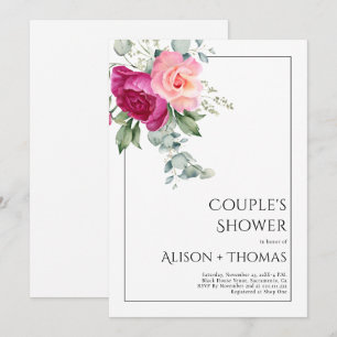 Invitation Branches avec fleurs rose rose couple douche