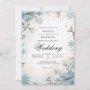Invitation Branches congelées Mariage d'hiver bleu