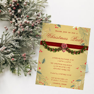 Invitation Branches d'arbre, Gold Corporate Christmas Party