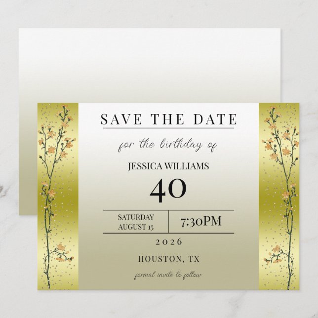 Invitation Branches d'automne, Confetti Or Enregistrez La Dat (Devant / Derrière)