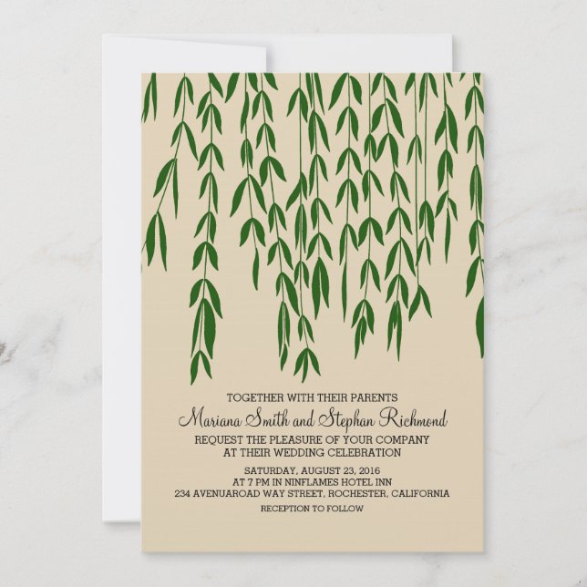 Invitation Branches de l'arbre à saule Mariage en papier Kraf (Devant)