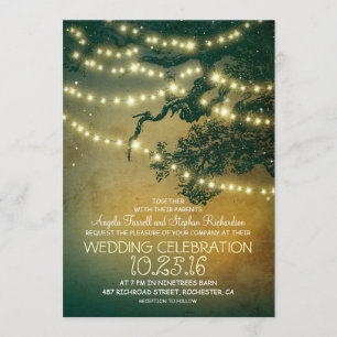 Invitation Branches de l'arbre rustique et lumières à cordes 