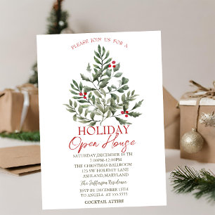 Invitation Branches de pin aquarelle Fête de Noël ouverte  