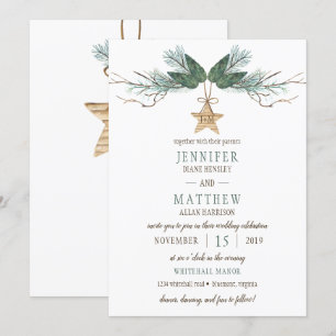 Invitation Branches de pin d'hiver Pine Cones Star Mariage